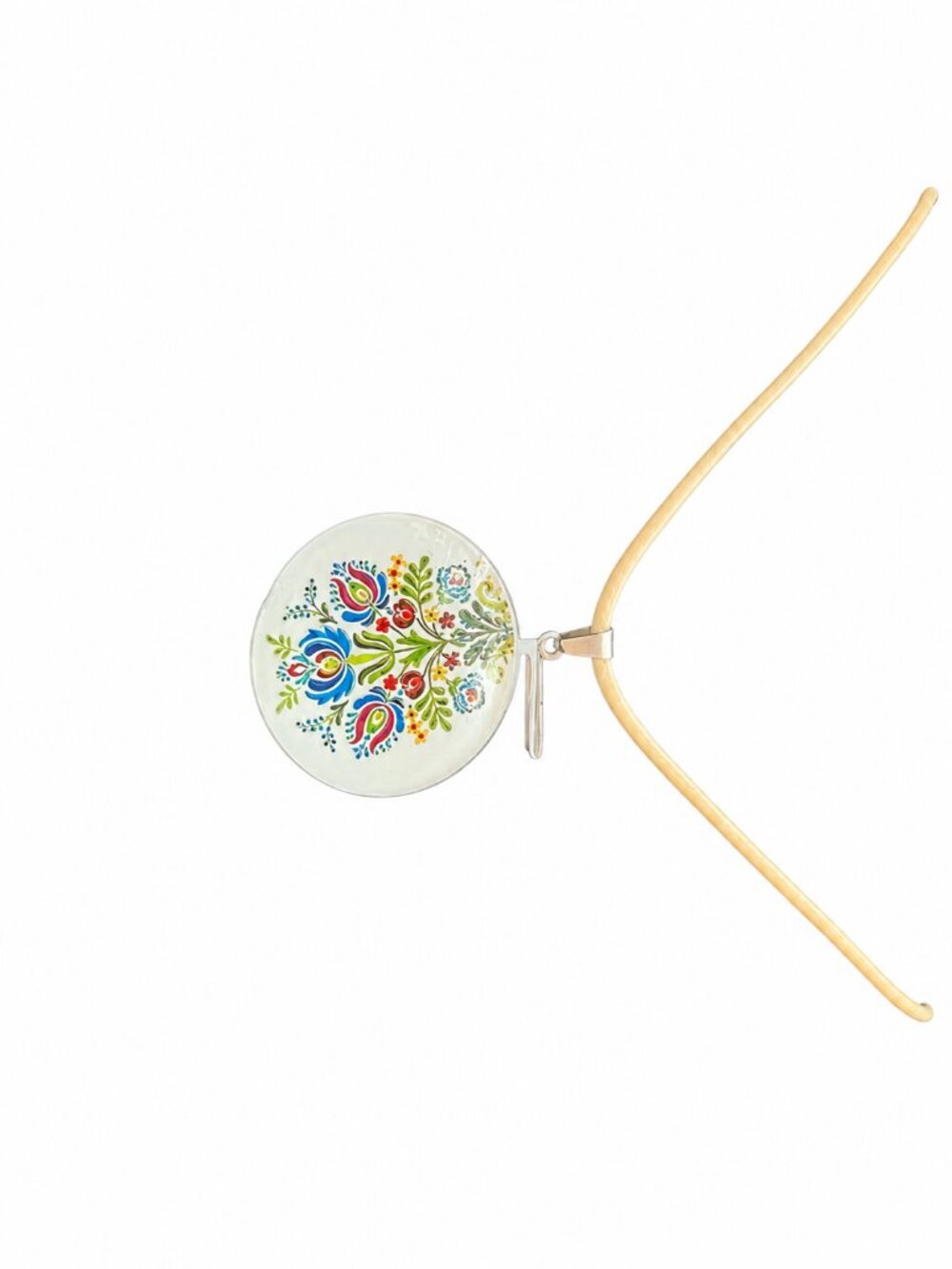 Handmade Folk Art Floral Pendant Necklace NWT OOAK Glass Cabochon Artisan Gift